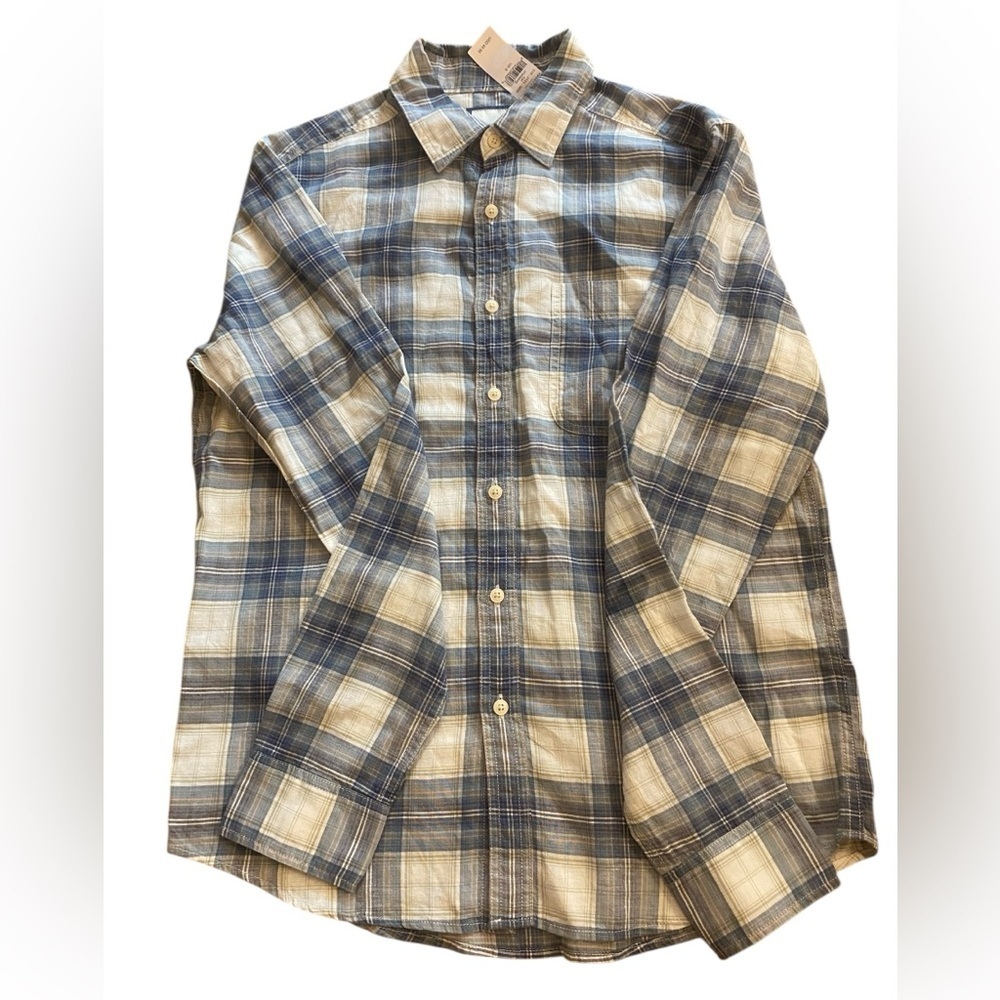 American Eagle Men’s Plaid Long Sleeve Button Down Soft New small blue cream tan